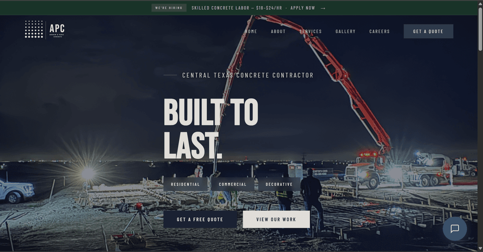 APC Concrete, commercial concrete contractor website built by Kai Labs AI