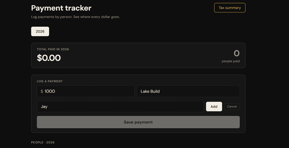 Contractor payment tracking dashboard built by Kai Labs AI
